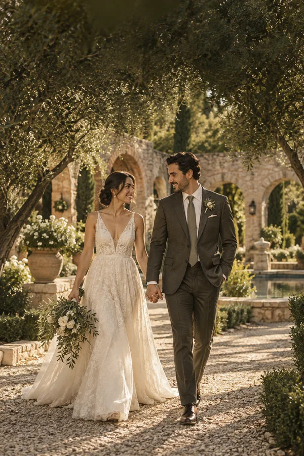Pareja ficticia en un jardín de olivos, fotografía creada para la muestra Olivo.